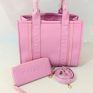 Elegant Pink Tote Bag and Wallet Set